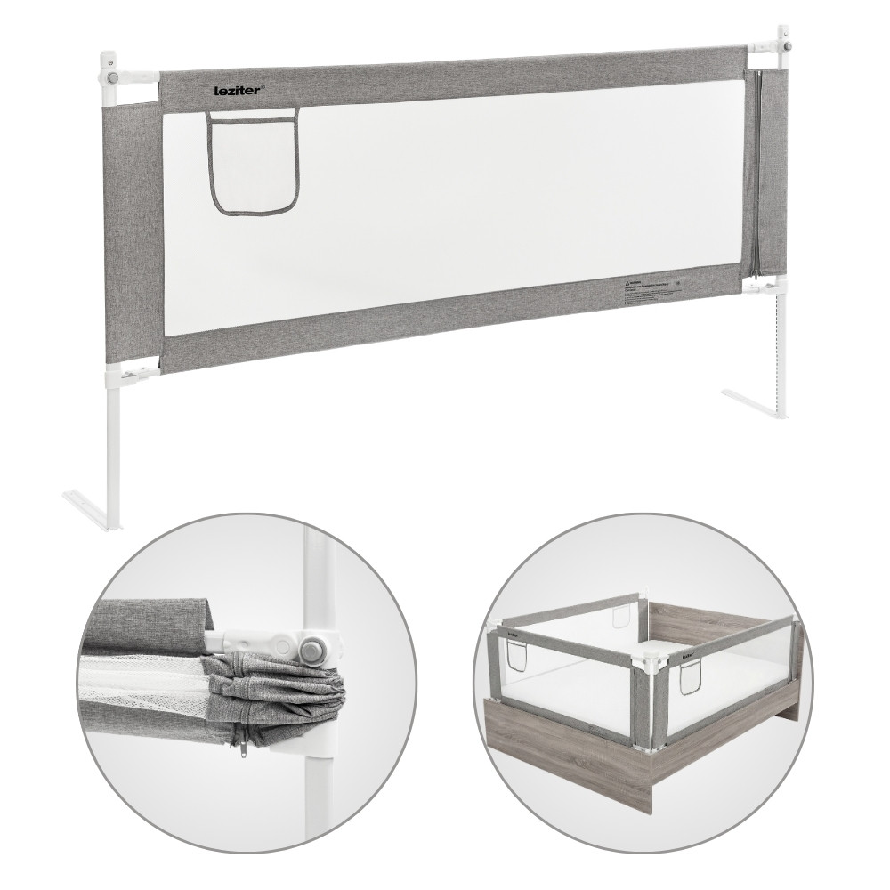 Bară de protecție anti-cădere pentru pat Leziter, 180 cm, pliabilă