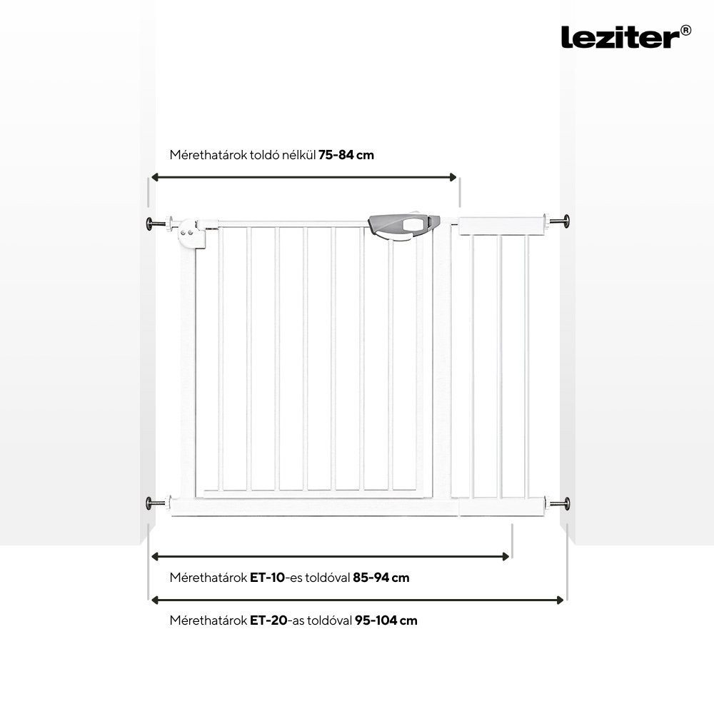 Distanțier 10 cm pentru grilă de siguranță Leziter, din oțel alb (extensie ușă/pasaj)