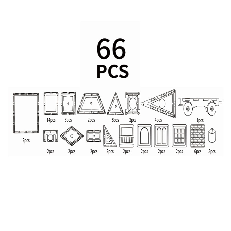 Set de construcții magnetic 66 piese, multicolor, plastic transparent, 3+