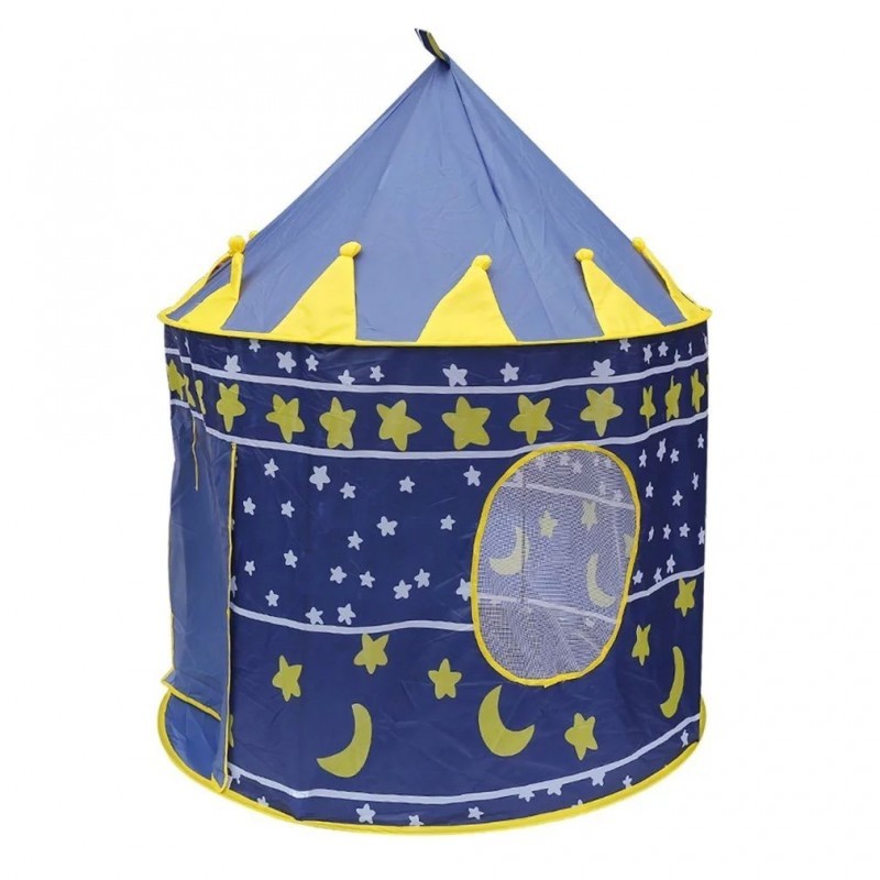 Cort tip castel pentru copii cu stele si luna, 135x105 cm, albastru