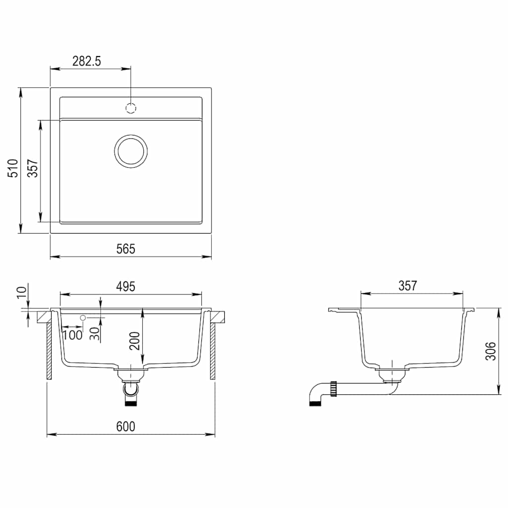 Chiuvetă de bucătărie din granit cu o cuvă, gri GartenMobel Dekor