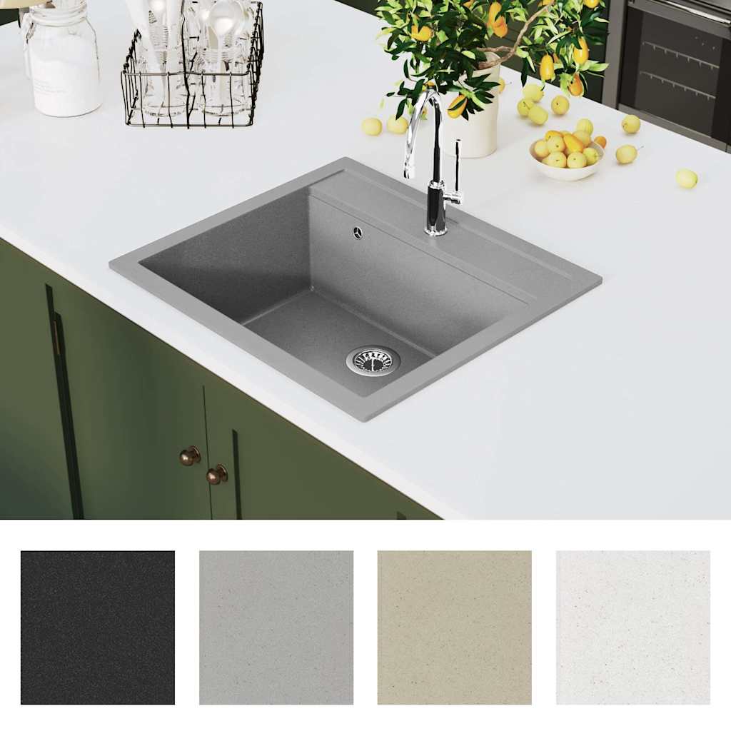Chiuvetă de bucătărie din granit cu o cuvă, gri GartenMobel Dekor