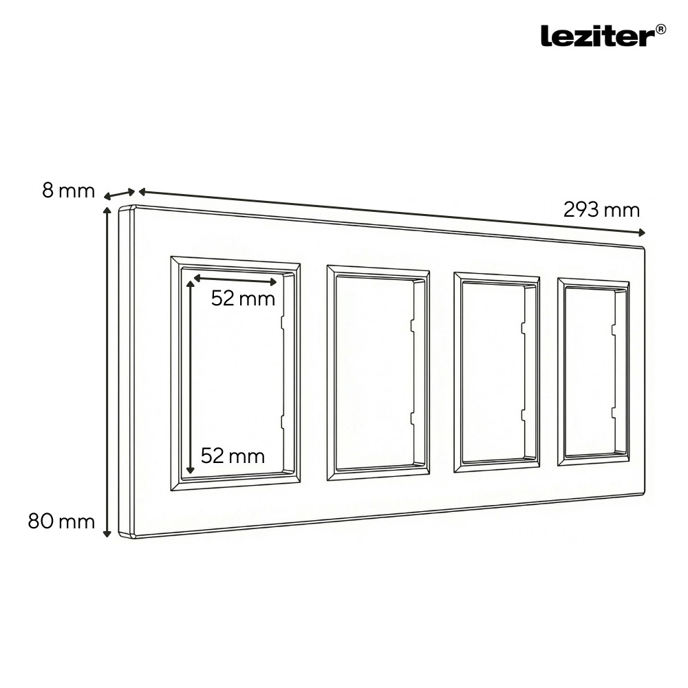 Ramă orizontală Leziter Nova, 4 posturi, gri, 83×300 mm