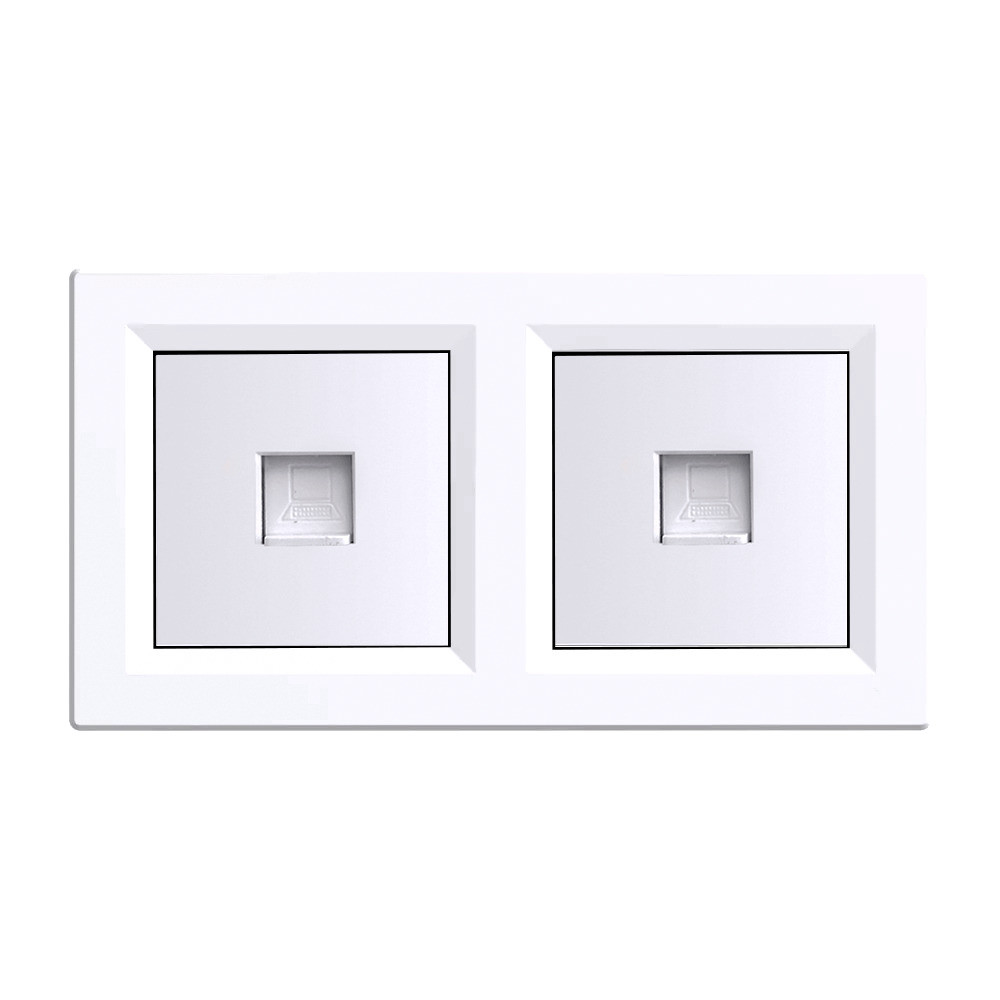 Priză dublă UTP RJ45 Leziter Nova cu ramă albă, montaj îngropat