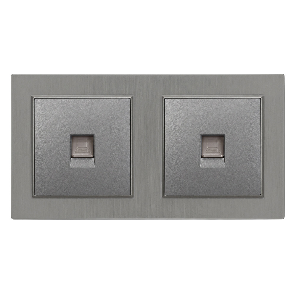 Priză dublă UTP RJ45 Leziter Nova cu cadru gri, montaj încastrat