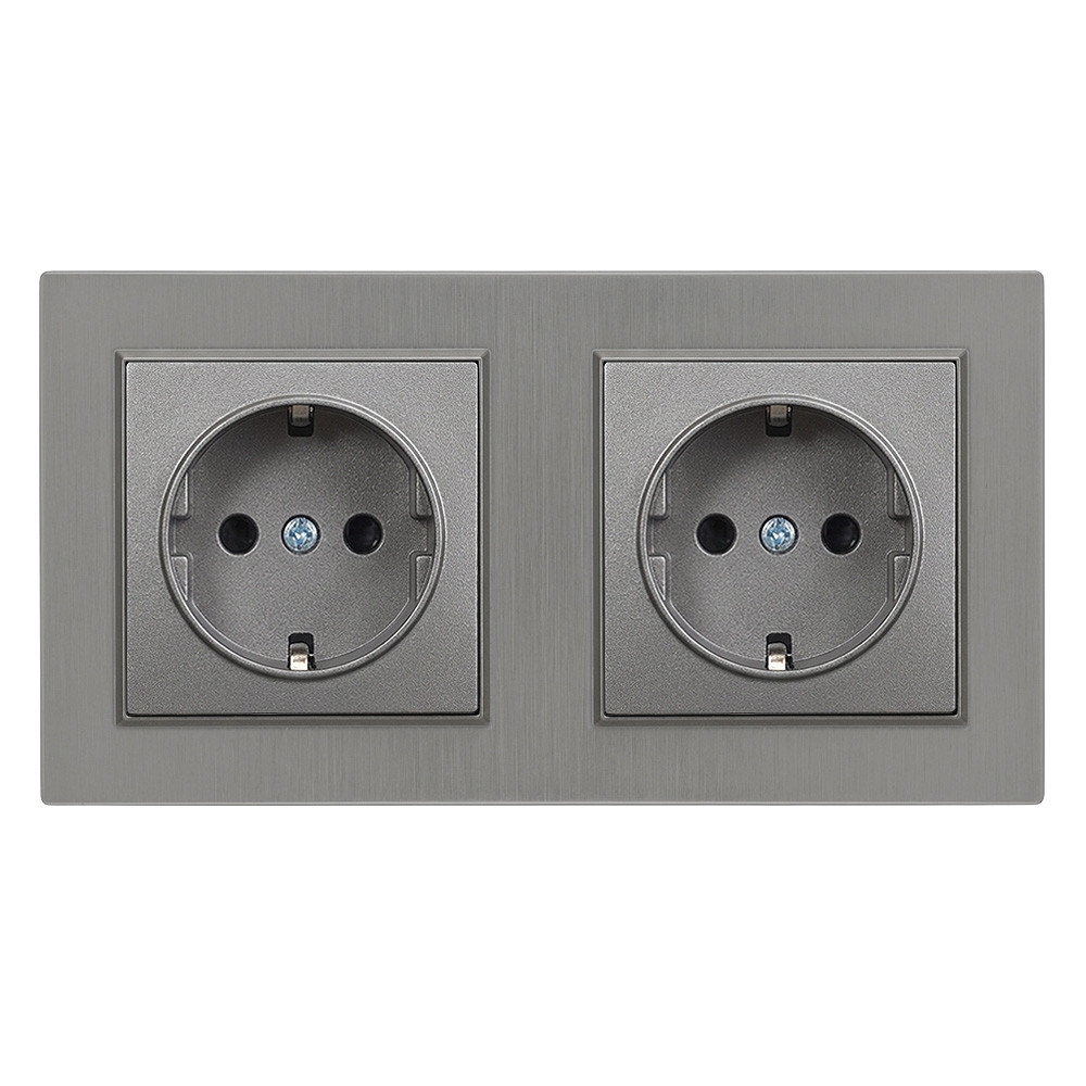 Priză dublă Schuko cu împământare Leziter Nova 16A 250V, cadru gri