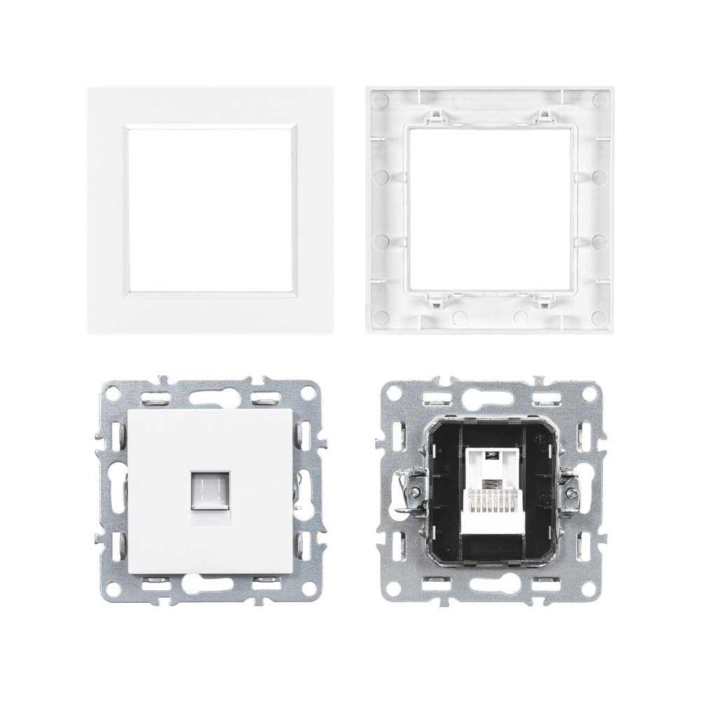 Priză UTP RJ45 Leziter Nova cu cadru alb, montaj îngropat, IP20