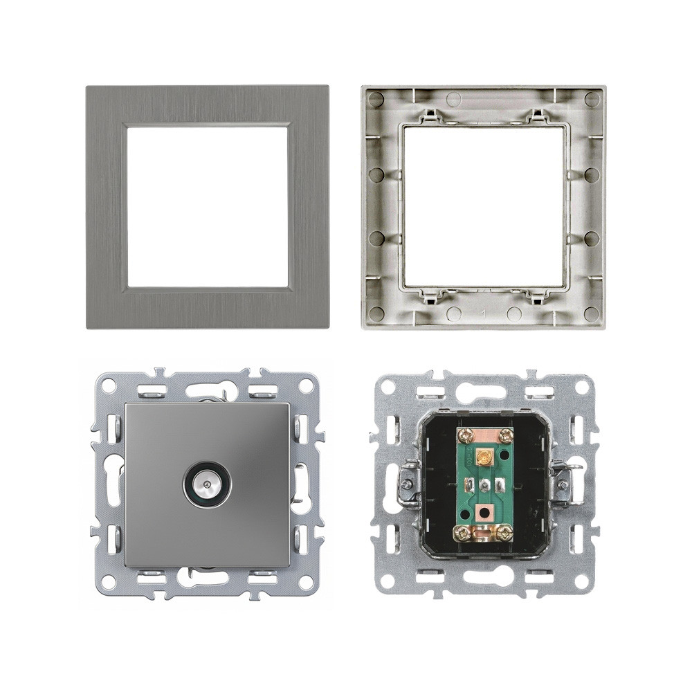 Priză TV Leziter Nova RF coaxială, montaj îngropat, cu cadru gri