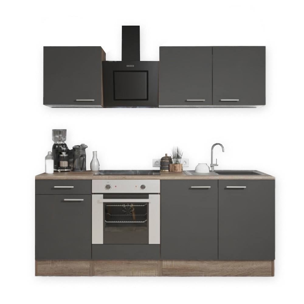 Mobilă de bucătărie Leziter Yorki 210 cm, stejar Yorki cu fronturi antracit satinat