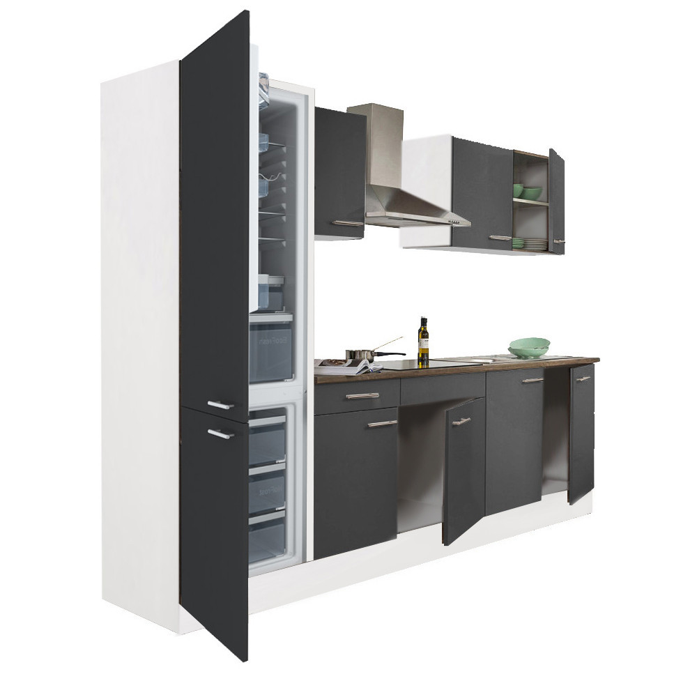 Mobilă de bucătărie Leziter Yorki 270 cm, alb cu fronturi antracit satinat