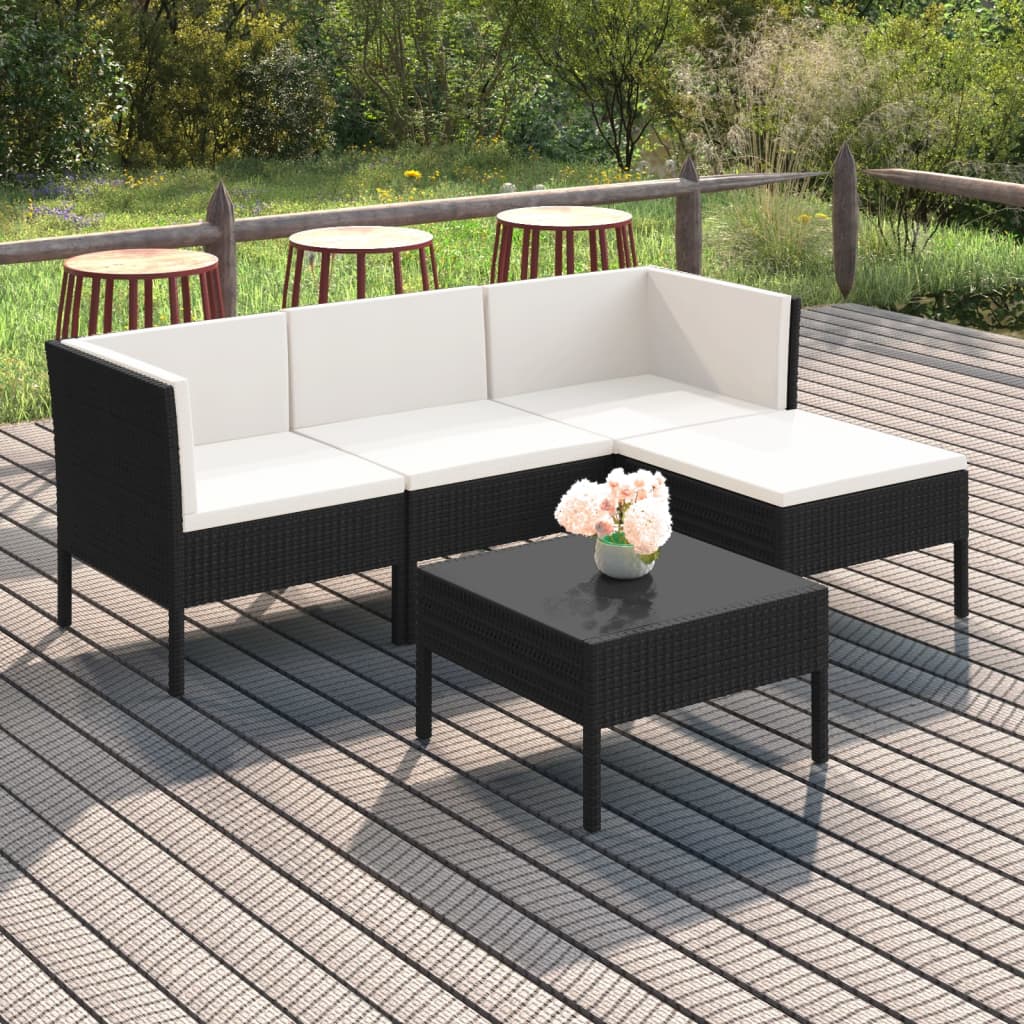 Set mobilier de grădină cu perne, 5 piese, negru, poliratan GartenMobel Dekor
