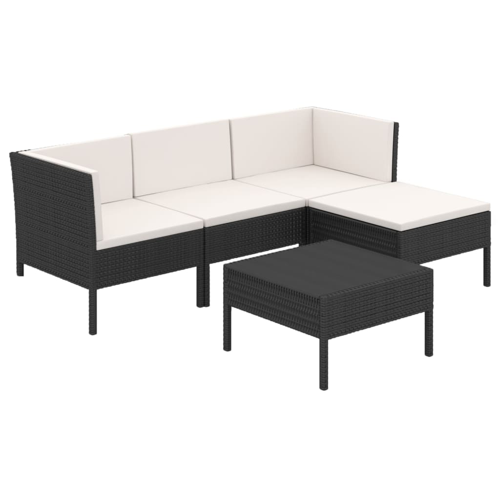 Set mobilier de grădină cu perne, 5 piese, negru, poliratan GartenMobel Dekor