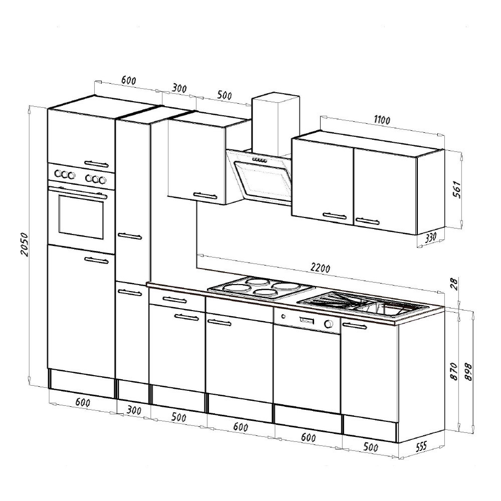 Mobilă de bucătărie modulară Leziter Yorki 310, 300 cm, alb cu fronturi antracit satinat