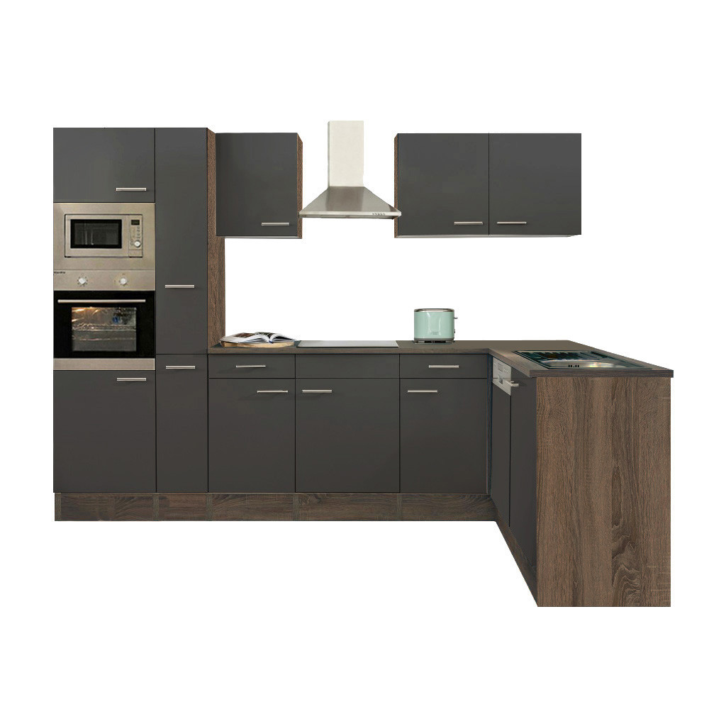 Mobilă de bucătărie de colț Leziter Yorki 310 cm, stejar Yorki și antracit satinat