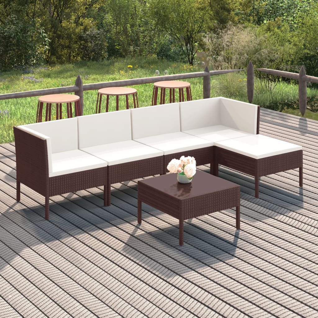 Set mobilier de grădină cu perne, 6 piese, maro, poliratan GartenMobel Dekor