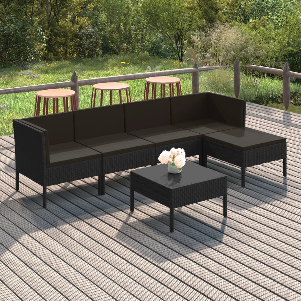 Set mobilier de grădină cu perne, 6 piese, negru, poliratan GartenMobel Dekor