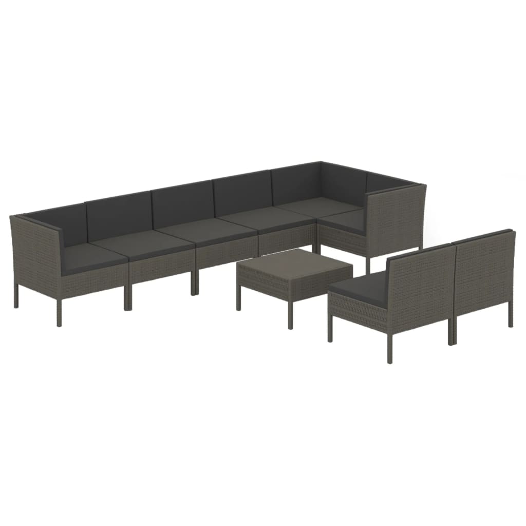 Set mobilier de grădină cu perne, 9 piese, gri, poliratan GartenMobel Dekor
