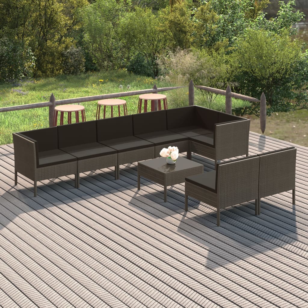 Set mobilier de grădină cu perne, 9 piese, gri, poliratan GartenMobel Dekor