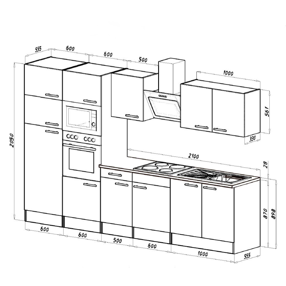Mobilă de bucătărie modulară Leziter Yorki 330 cm, alb cu antracit satinat