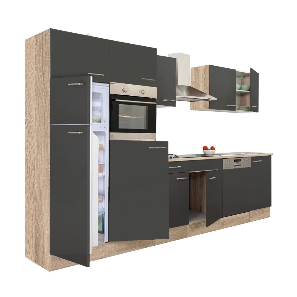 Bucătărie modulară Leziter Yorki 340 cm, stejar Sonoma, front antracit satinat