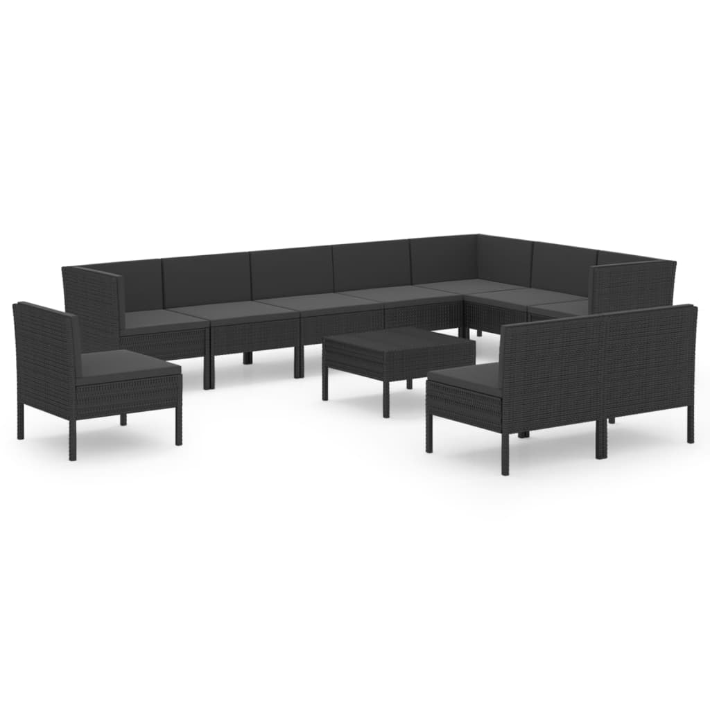 Set mobilier de grădină cu perne, 11 piese, negru, poliratan GartenMobel Dekor