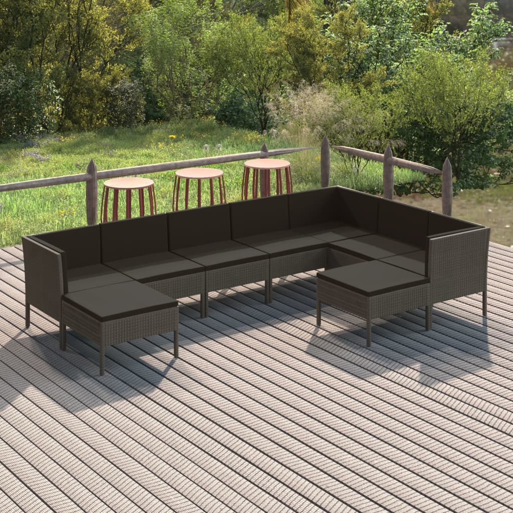 Set mobilier de grădină cu perne, 9 piese, gri, poliratan GartenMobel Dekor