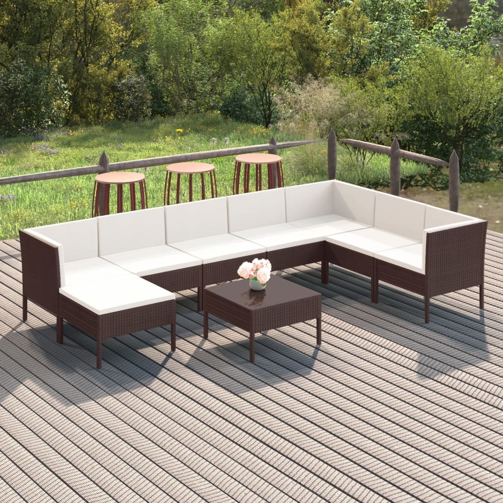 Set mobilier de grădină cu perne, 9 piese, maro, poliratan GartenMobel Dekor