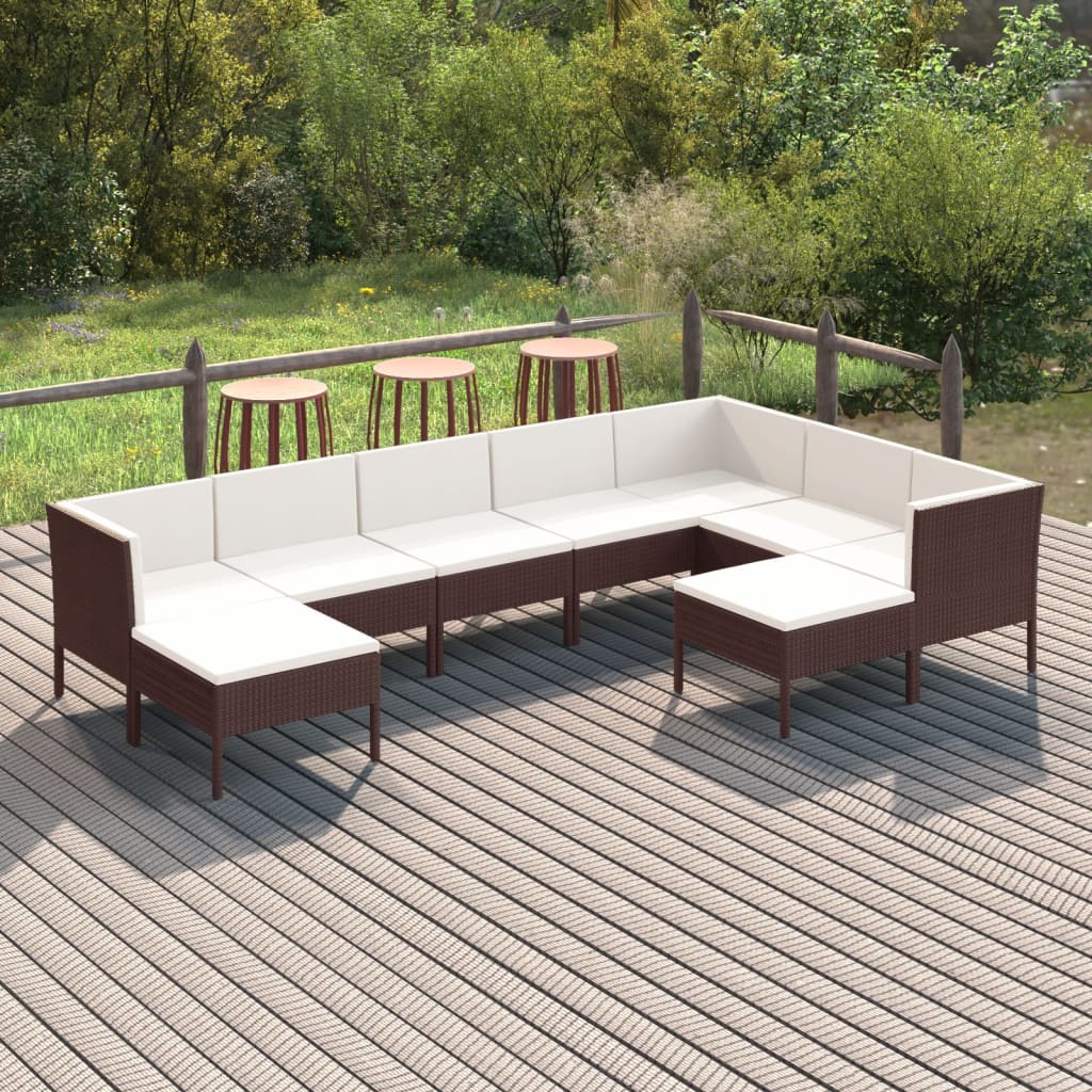 Set mobilier de grădină cu perne, 9 piese, maro, poliratan GartenMobel Dekor