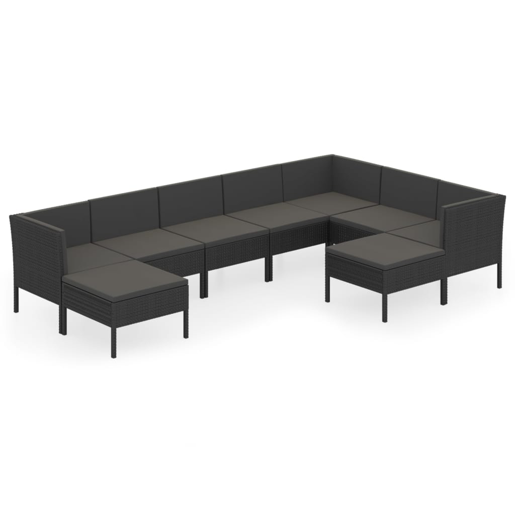 Set mobilier de grădină cu perne, 9 piese, negru, poliratan GartenMobel Dekor