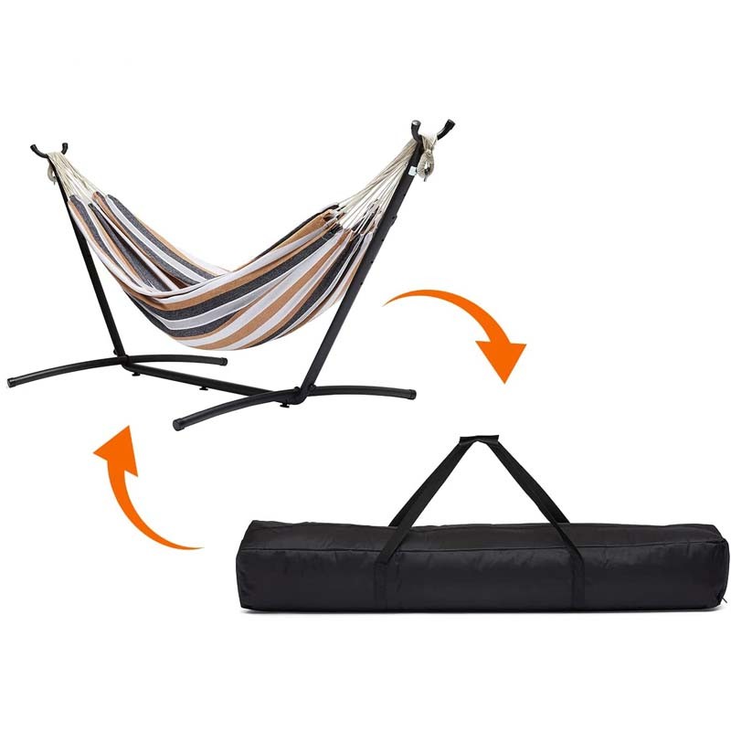 Hamac dublu cu suport metalic reglabil, 150 kg, cu husa, 270x100x100 cm