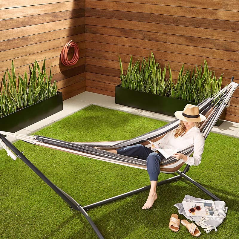 Hamac dublu cu suport metalic reglabil, 150 kg, cu husa, 270x100x100 cm