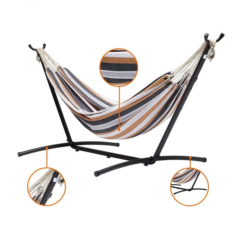 Hamac dublu cu suport metalic reglabil, 150 kg, cu husa, 270x100x100 cm