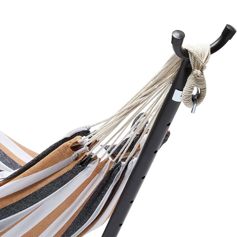 Hamac dublu cu suport metalic reglabil, 150 kg, cu husa, 270x100x100 cm