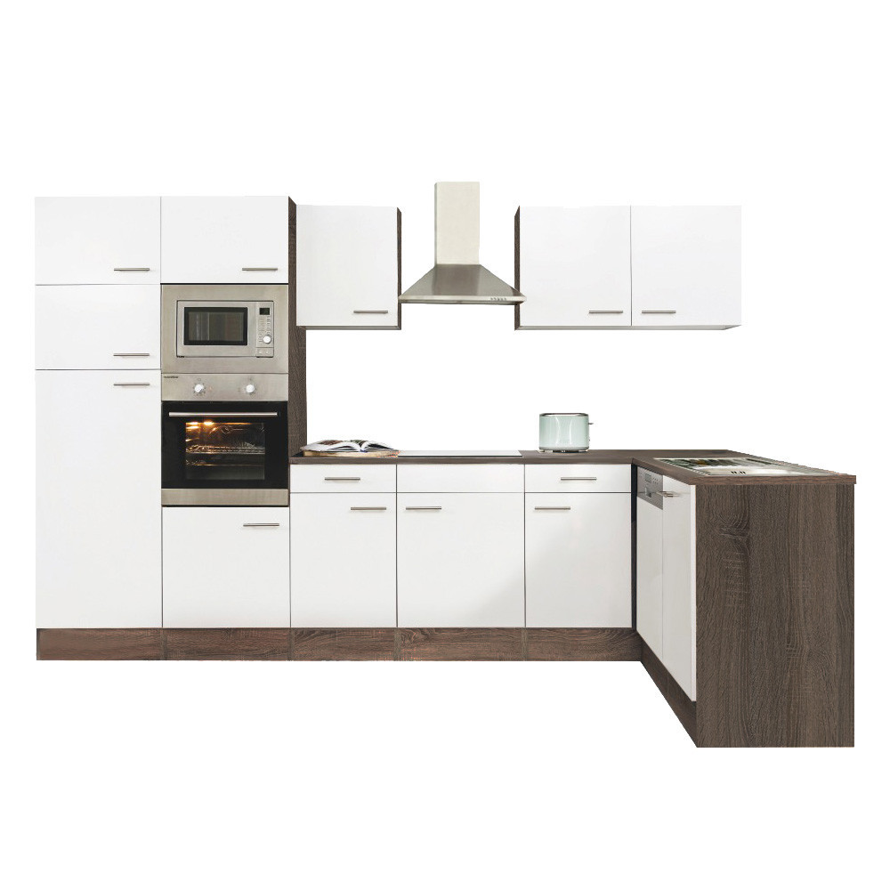 Mobilă de bucătărie de colț Leziter Yorki 340 cm, stejar Yorki și alb satinat