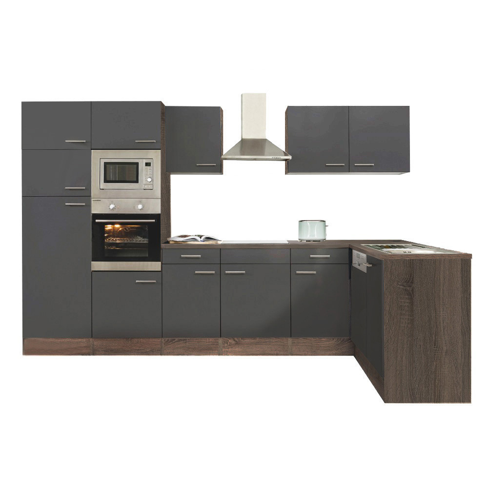 Mobilă bucătărie de colț Leziter Yorki 340 cm, stejar Yorki cu front antracit satinat