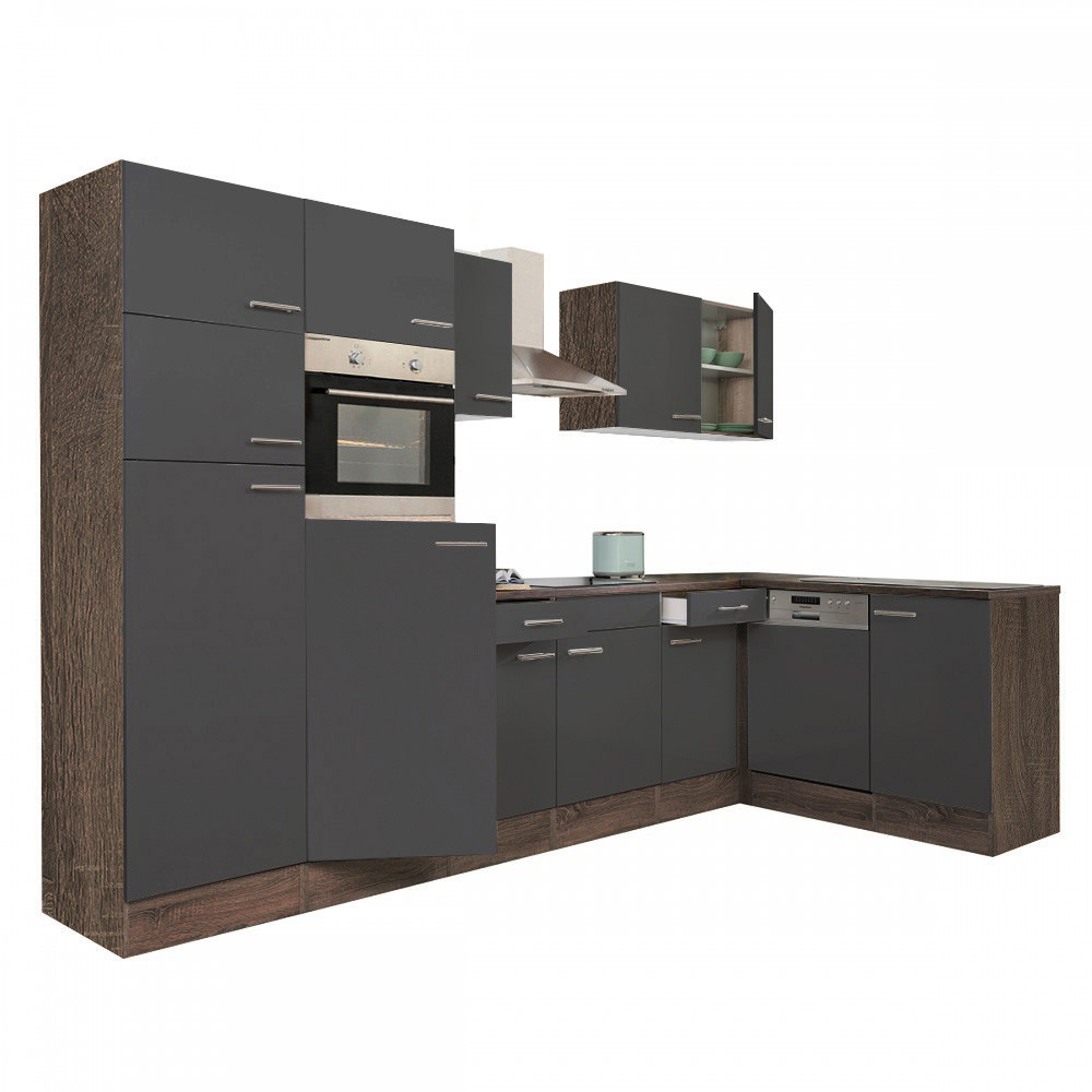 Mobilă bucătărie de colț Leziter Yorki 340 cm, stejar Yorki cu front antracit satinat