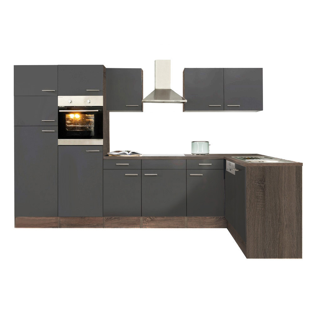 Mobilă bucătărie de colț Leziter Yorki 340 cm, stejar Yorki cu front antracit satinat