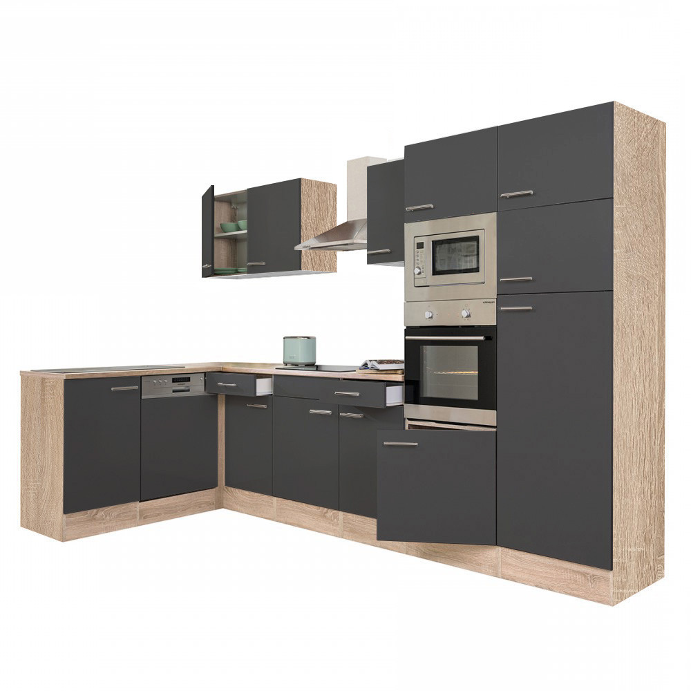 Mobilă de bucătărie de colț Leziter Yorki 340 cm, stejar sonoma cu front antracit satinat