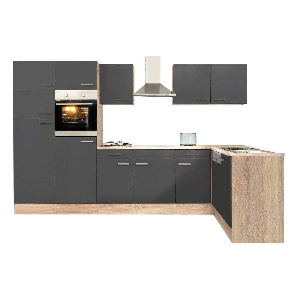 Mobilă de bucătărie de colț Leziter Yorki 340 cm, stejar sonoma cu front antracit satinat