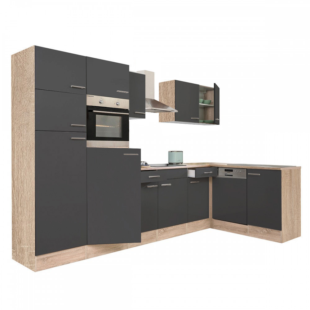 Mobilă de bucătărie de colț Leziter Yorki 340 cm, stejar sonoma cu front antracit satinat
