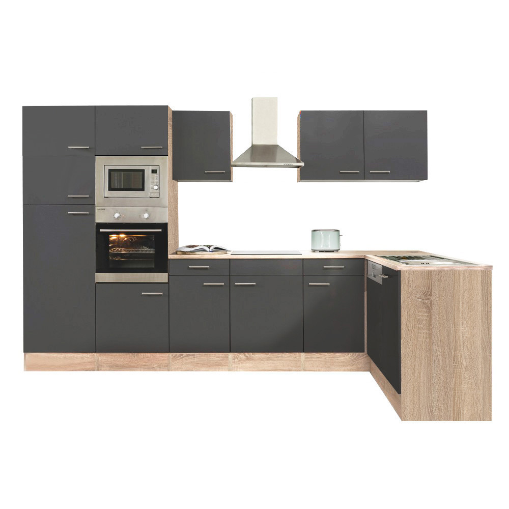 Mobilă de bucătărie de colț Leziter Yorki 340 cm, stejar sonoma cu front antracit satinat