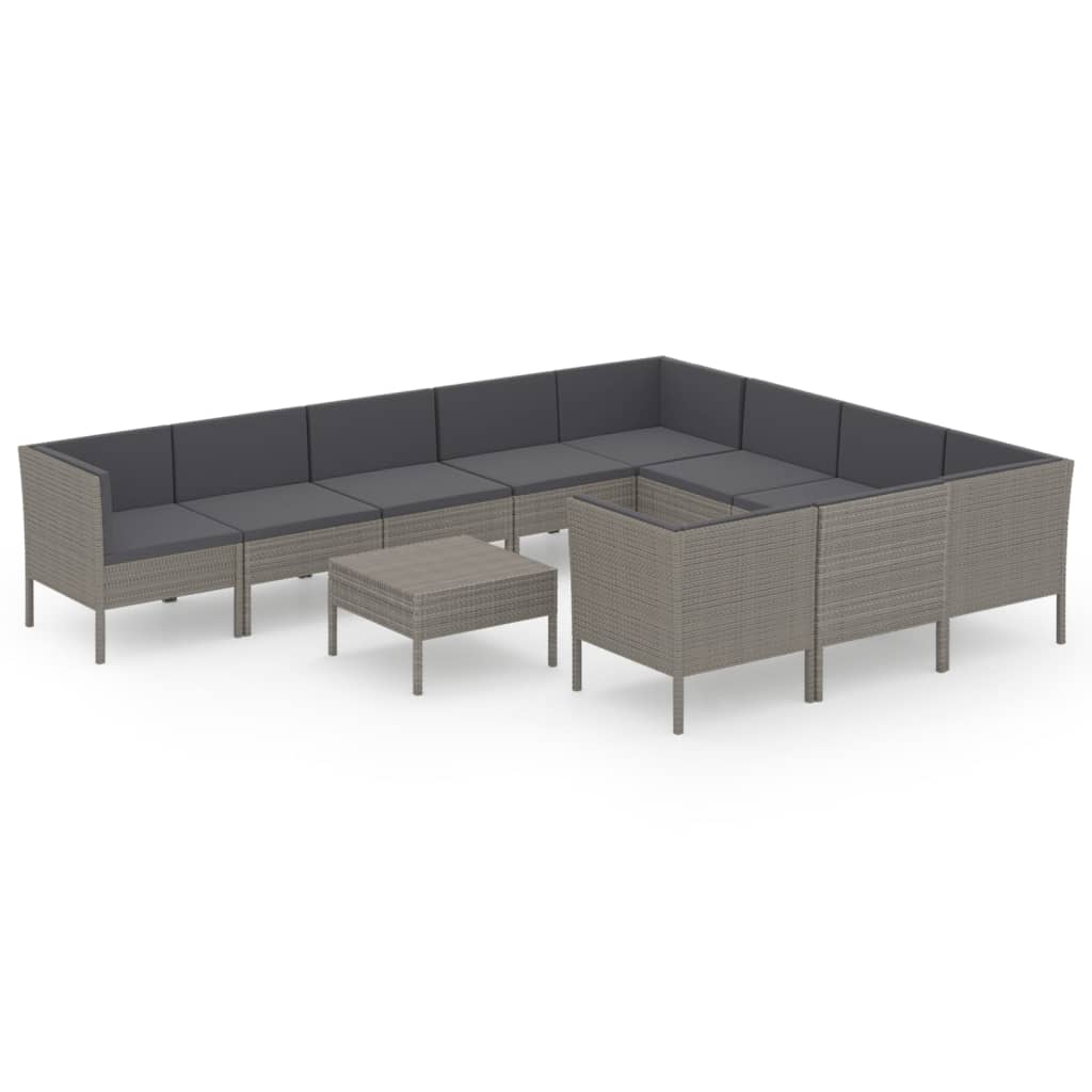 Set mobilier de grădină cu perne, 11 piese, gri, poliratan GartenMobel Dekor