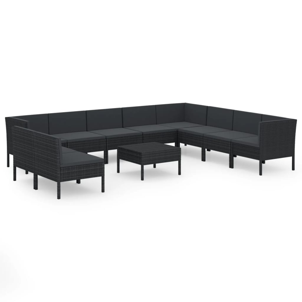 Set mobilier de grădină cu perne, 11 piese, negru, poliratan GartenMobel Dekor