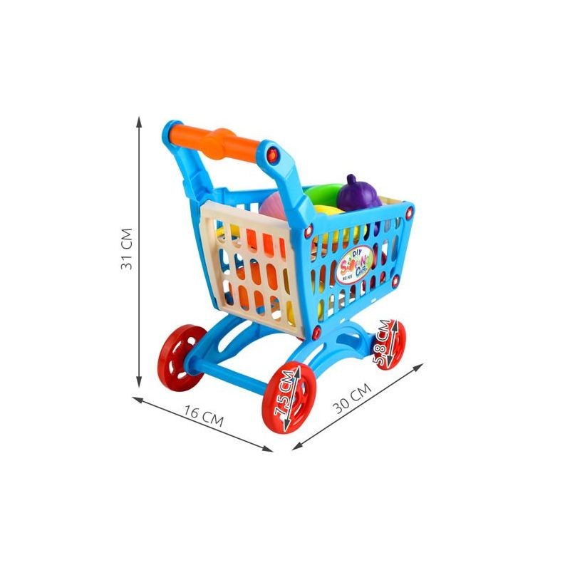 Cărucior de supermarket pentru copii cu 16 alimente, 31 cm, multicolor