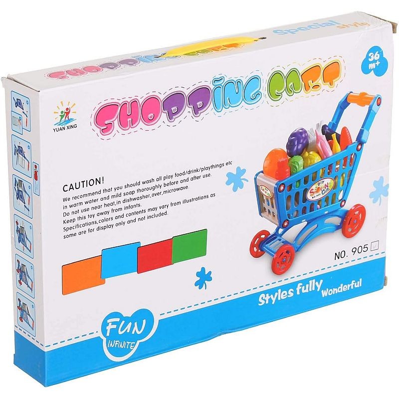 Cărucior de supermarket pentru copii cu 16 alimente, 31 cm, multicolor