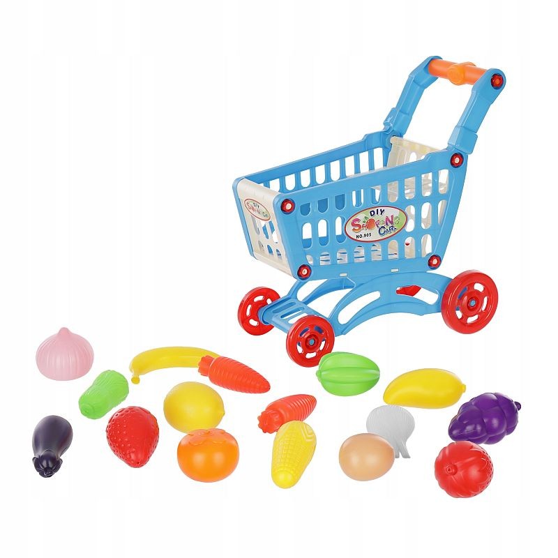 Cărucior de supermarket pentru copii cu 16 alimente, 31 cm, multicolor