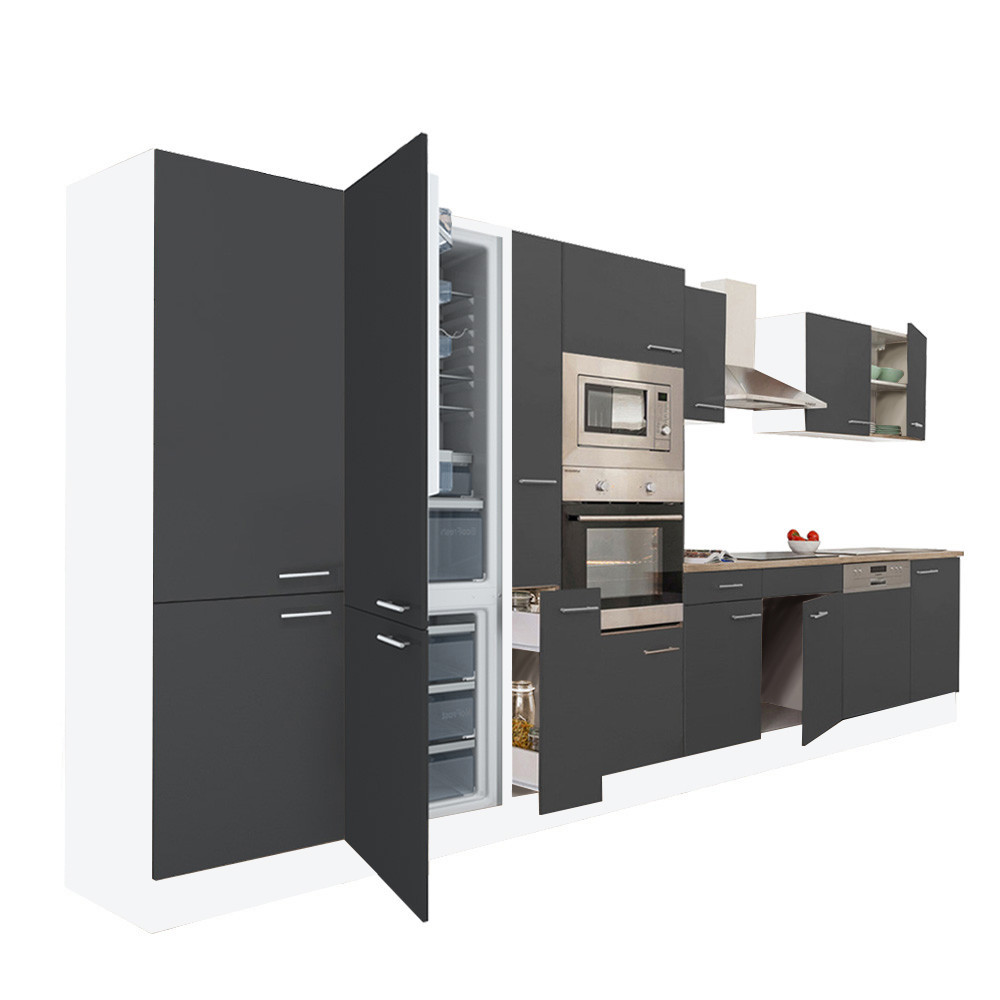Mobilă de bucătărie modulară Leziter Yorki 430 cm, alb cu front antracit satinat