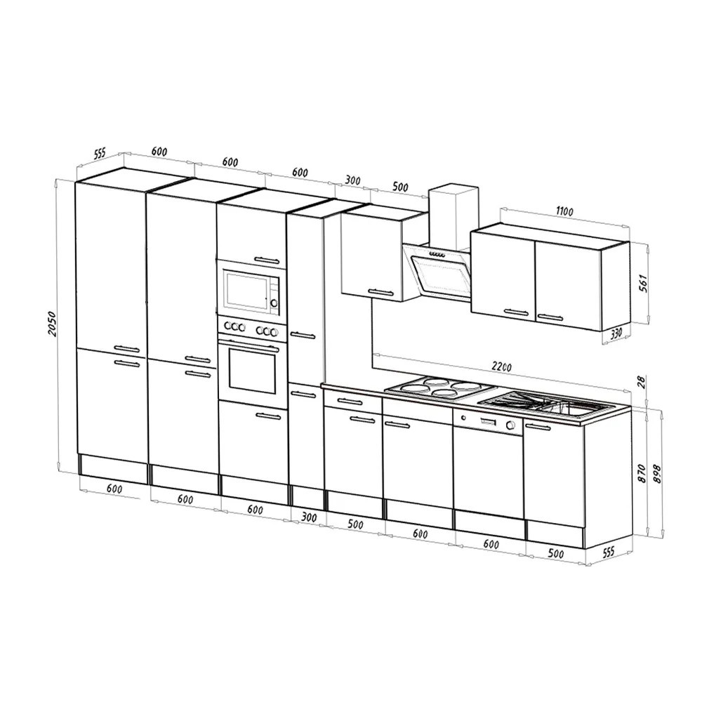 Mobilă de bucătărie modulară Leziter Yorki 430 cm, alb cu front antracit satinat