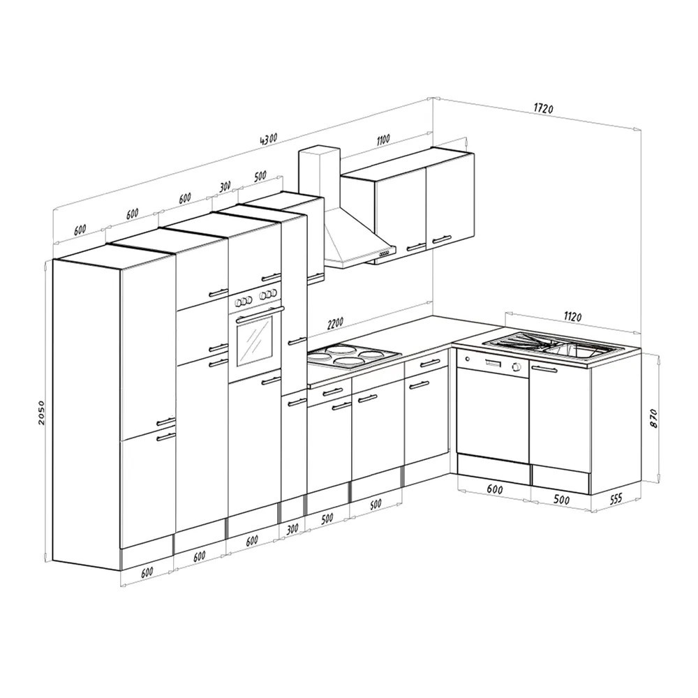 Mobilă bucătărie de colț Leziter Yorki 430 cm, stejar Yorki, alb satinat, cu frigider