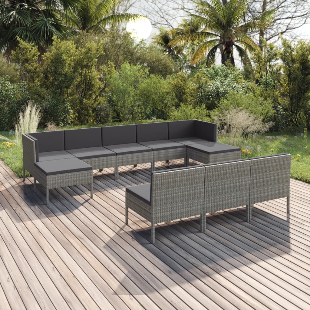 Set mobilier de grădină cu perne, 10 piese, gri, poliratan GartenMobel Dekor